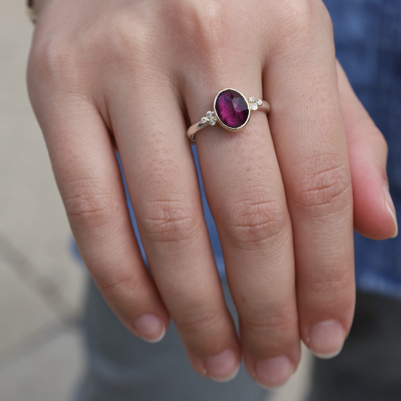 RNG-14K 14k Gold and Sterling Silver Rhodolite Ring with Diamonds