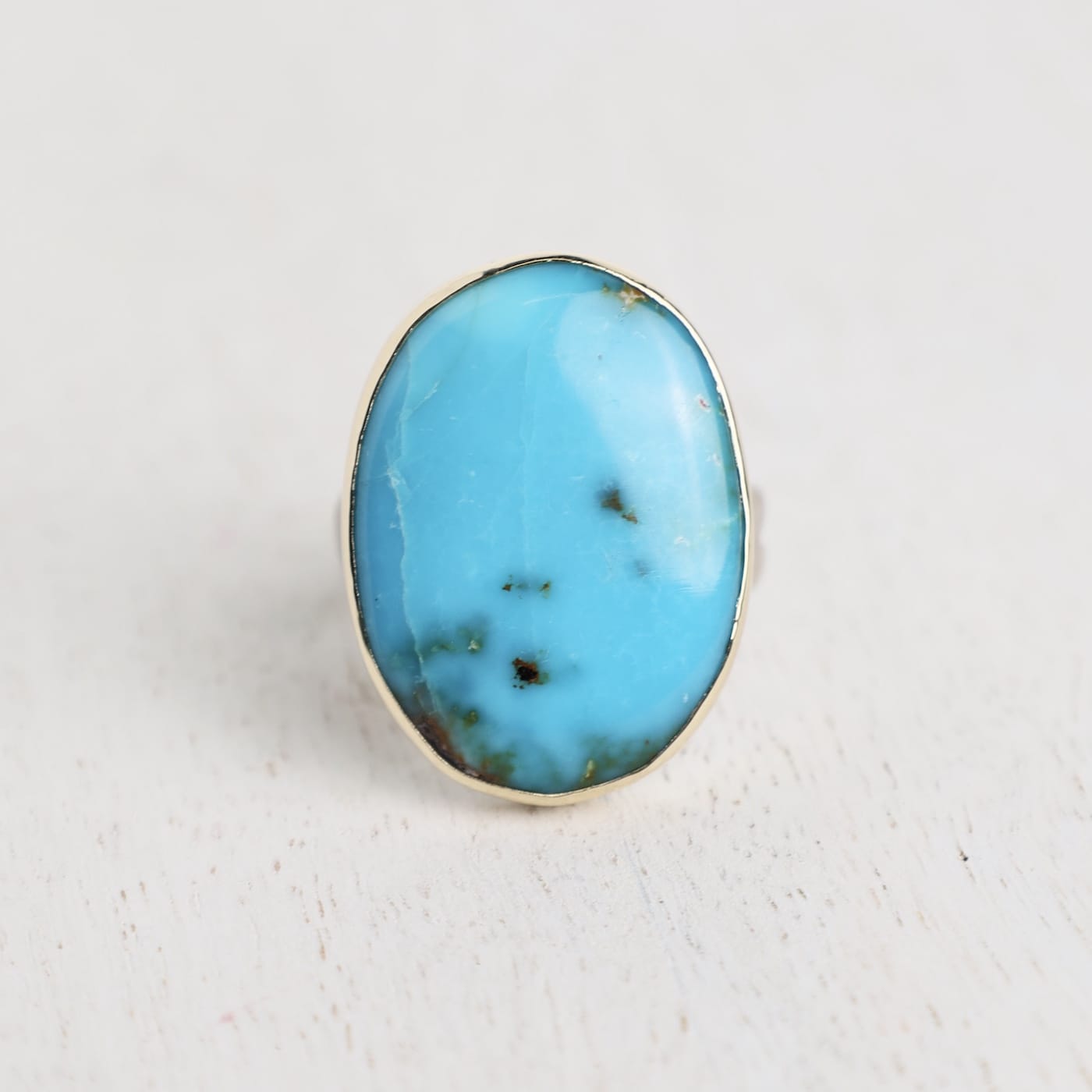 RNG-14K 14k Gold and Sterling Silver Royston Turquoise Sea Kelp Ring