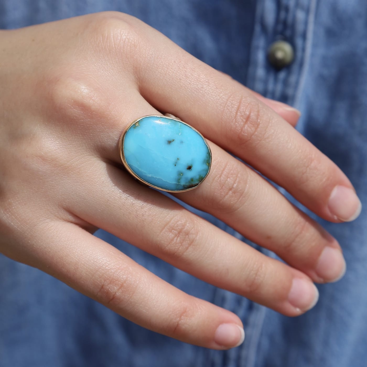 RNG-14K 14k Gold and Sterling Silver Royston Turquoise Sea Kelp Ring