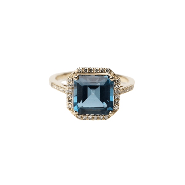 14K Yellow Gold London Blue Topaz & Diamond Ring (4.28 Ct AAA Topaz, 0.18 Ct Diamonds) - Women's Anniversary Ring