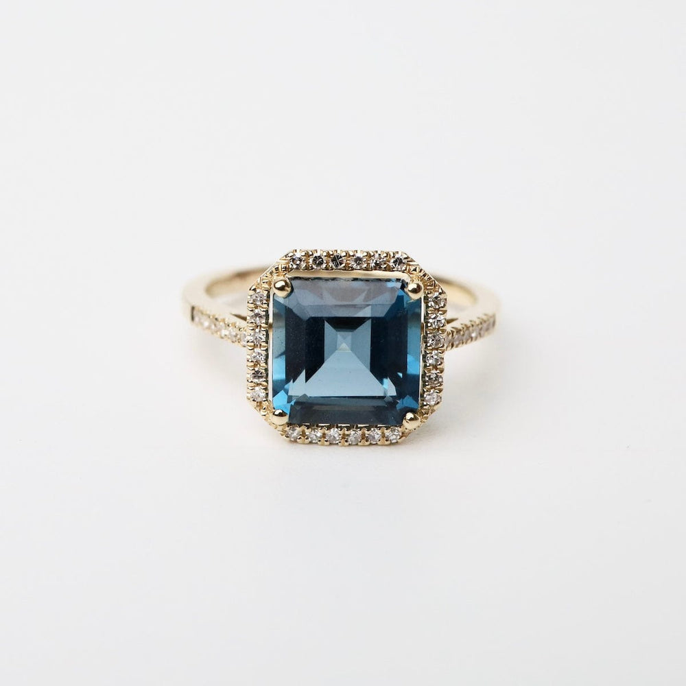 
                      
                        RNG-14K 14k Gold Asscher Cut London Blue Topaz with Diamon
                      
                    