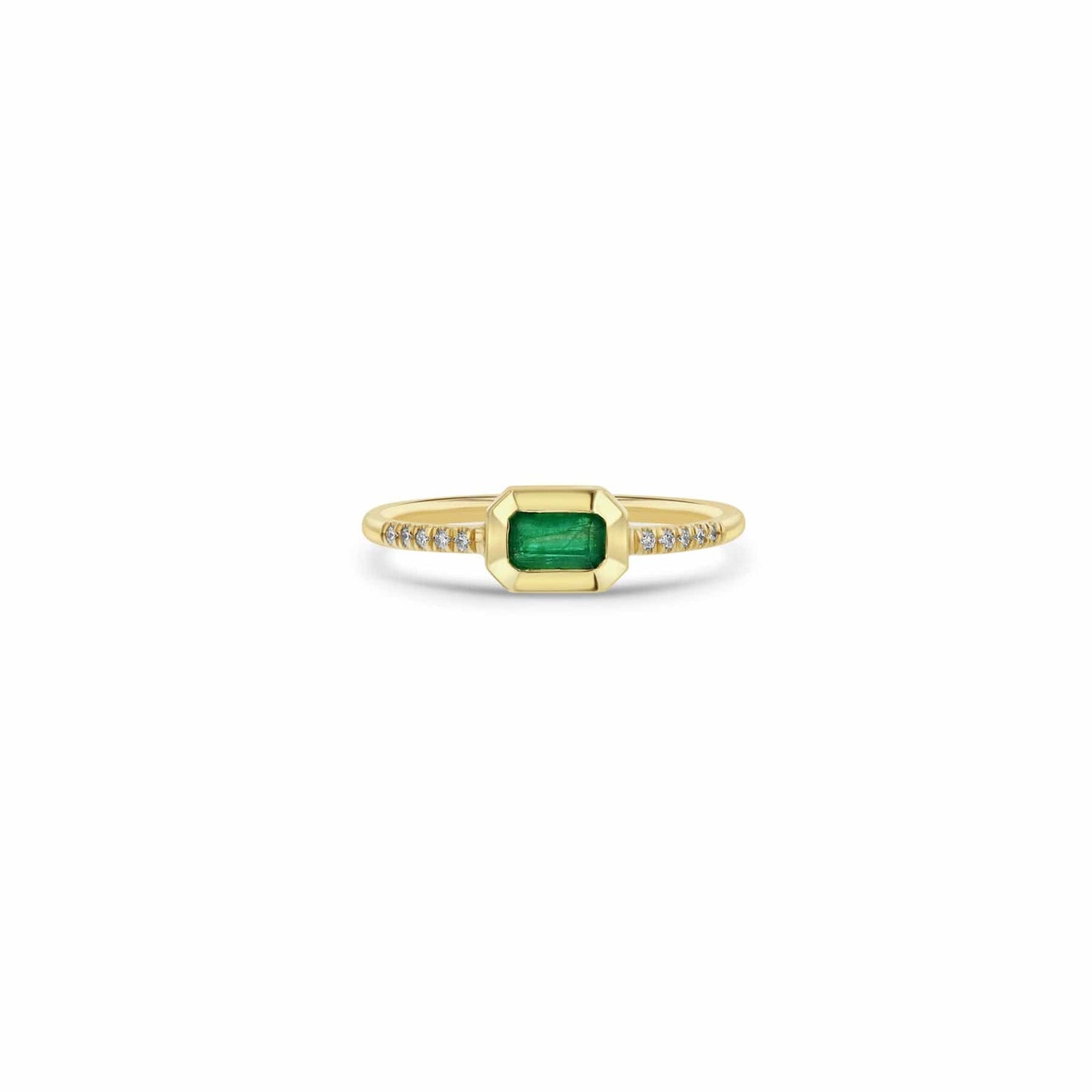 RNG-14K 14k Gold Bezel Set Emerald & Diamond Ring
