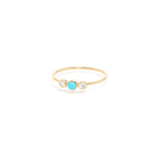 RNG-14K 14k Gold Bezel Set Round Turquoise Ring with Diamonds