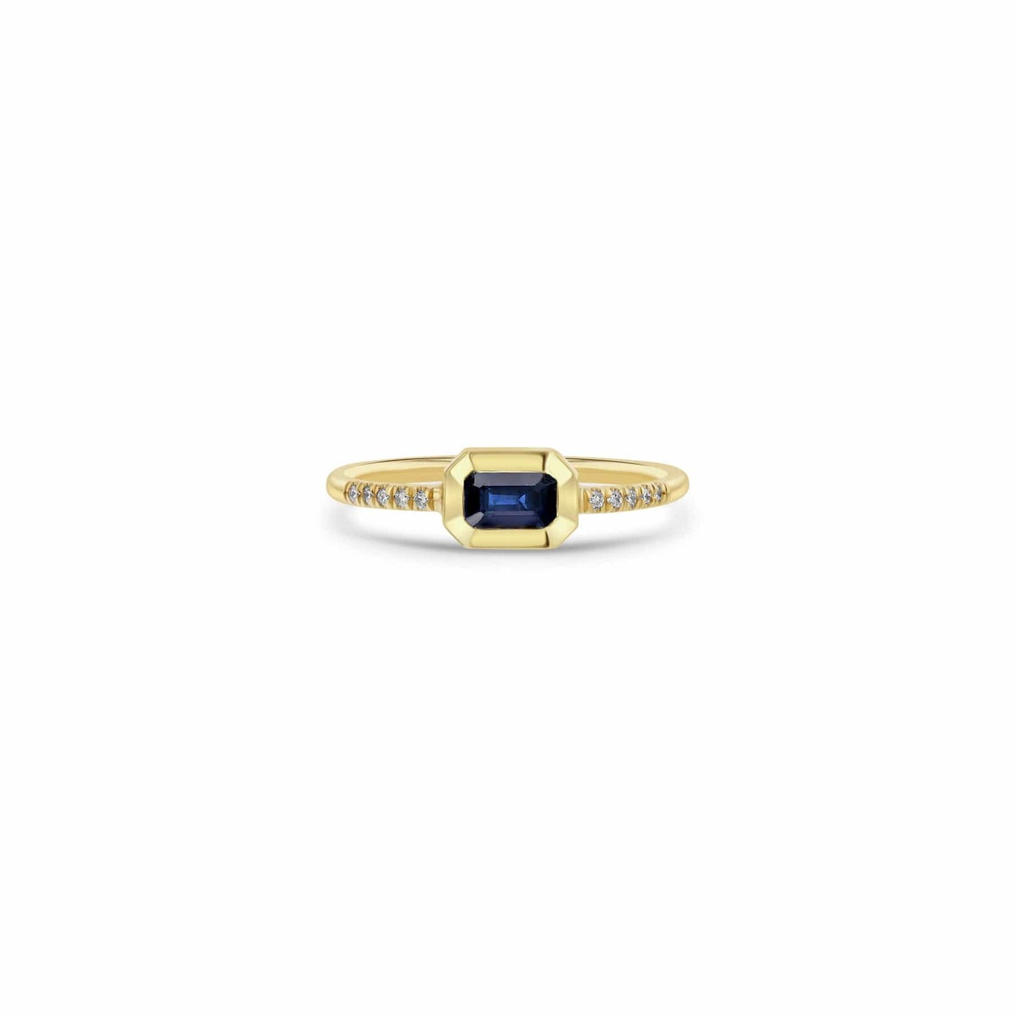RNG-14K 14K Gold Emerald Cut Blue Sapphire & Diamond Ring