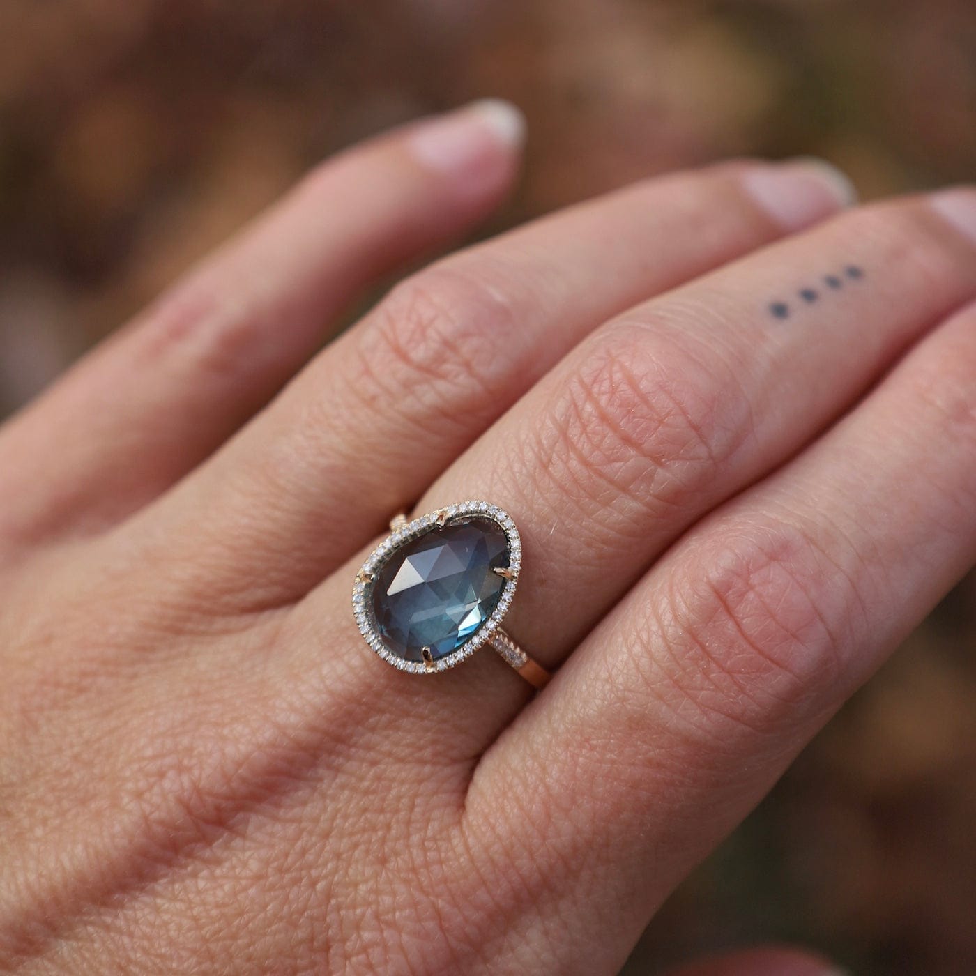 RNG-14K 14k Organic Shape London Blue Topaz Ring