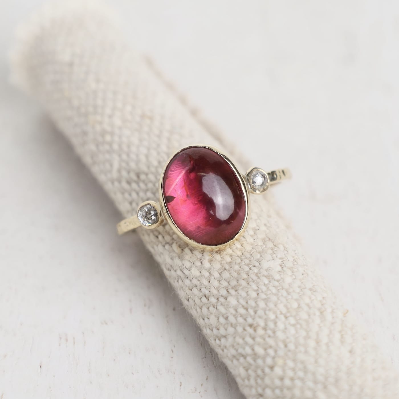 RNG-14K 14K Pink Tourmaline Cabochon Ring with Diamonds