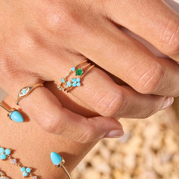 RNG-14K 14k Prong Turquoise Quad Ring