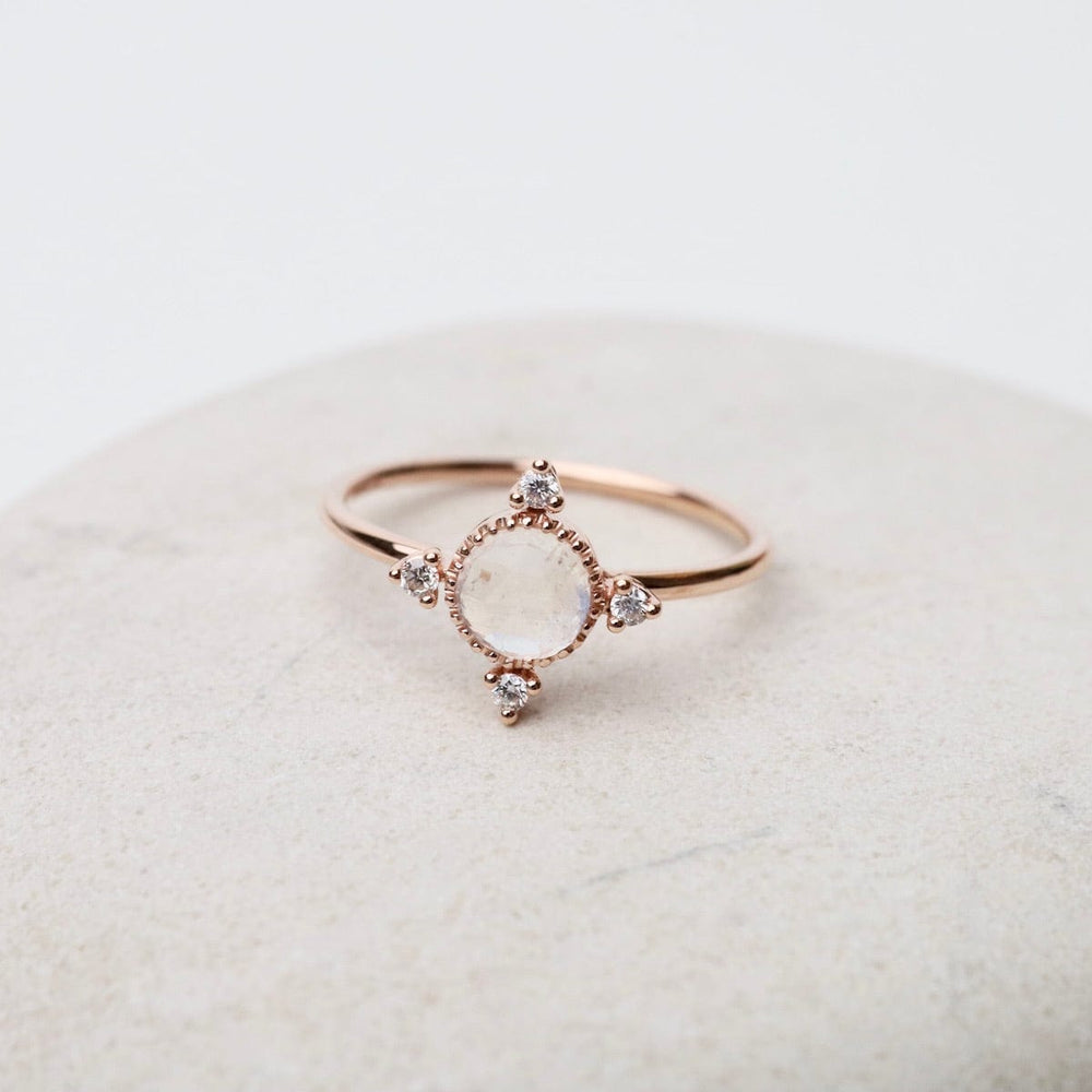 
                      
                        RNG-14K 14k Rose Gold Moonstone Ring with Compass Point Souli Diamonds
                      
                    