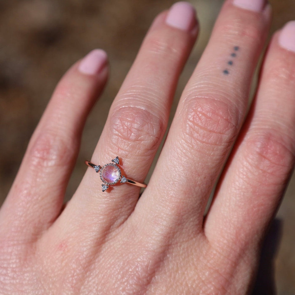 
                      
                        RNG-14K 14k Rose Gold Moonstone Ring with Compass Point Souli Diamonds
                      
                    