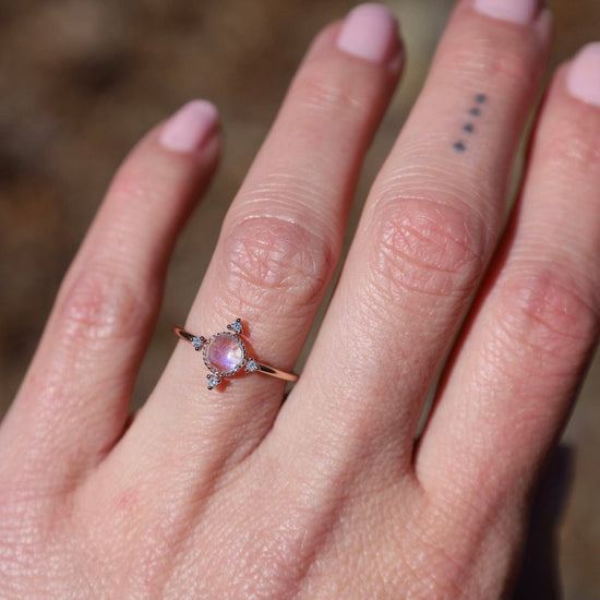 Moonstone Ring Vintage Inspired Oval Rainbow Moonstone Ring, Rose Gold Fire  Moonstone Engagement Ring | Benati