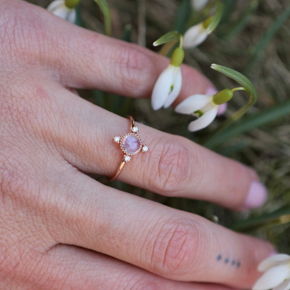 
                      
                        RNG-14K 14k Rose Gold Moonstone Ring with Compass Point Souli Diamonds
                      
                    