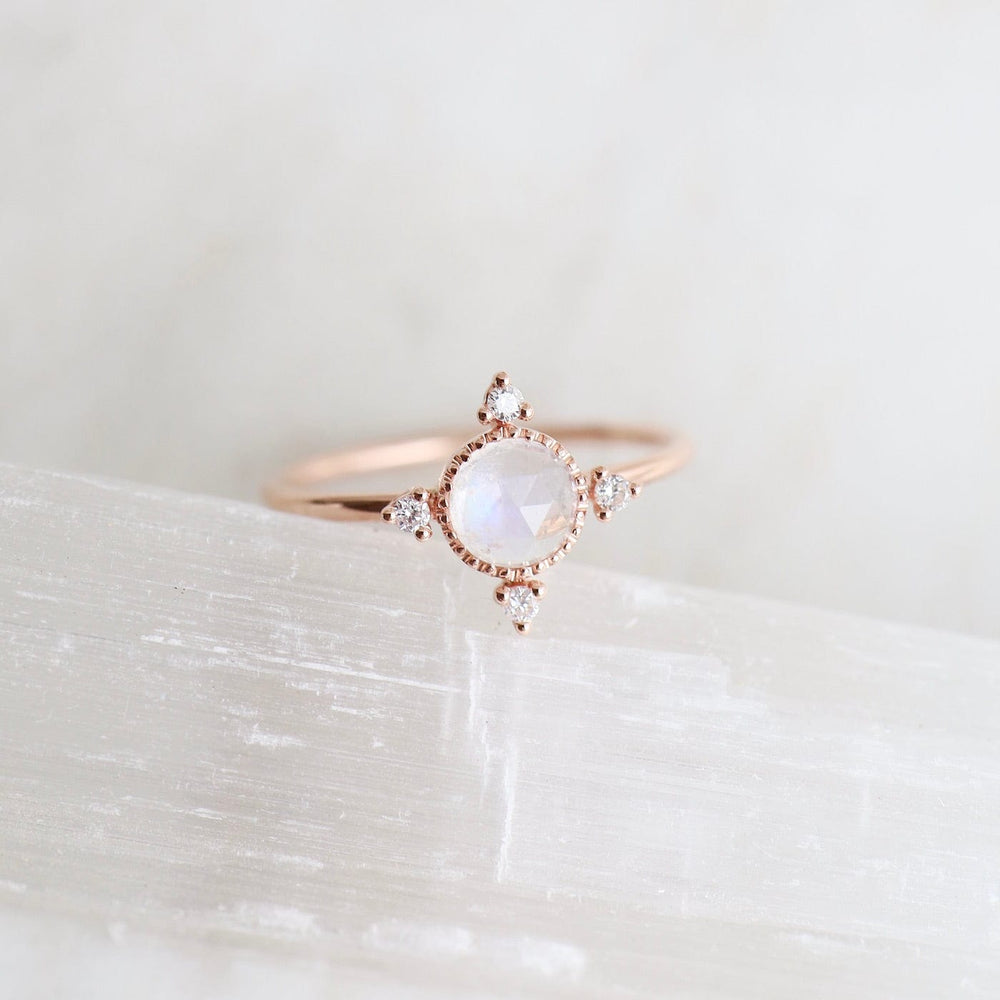 
                      
                        RNG-14K 14k Rose Gold Moonstone Ring with Compass Point Souli Diamonds
                      
                    