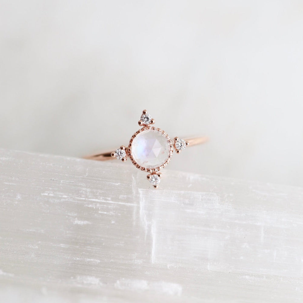 
                      
                        RNG-14K 14k Rose Gold Moonstone Ring with Compass Point Souli Diamonds
                      
                    