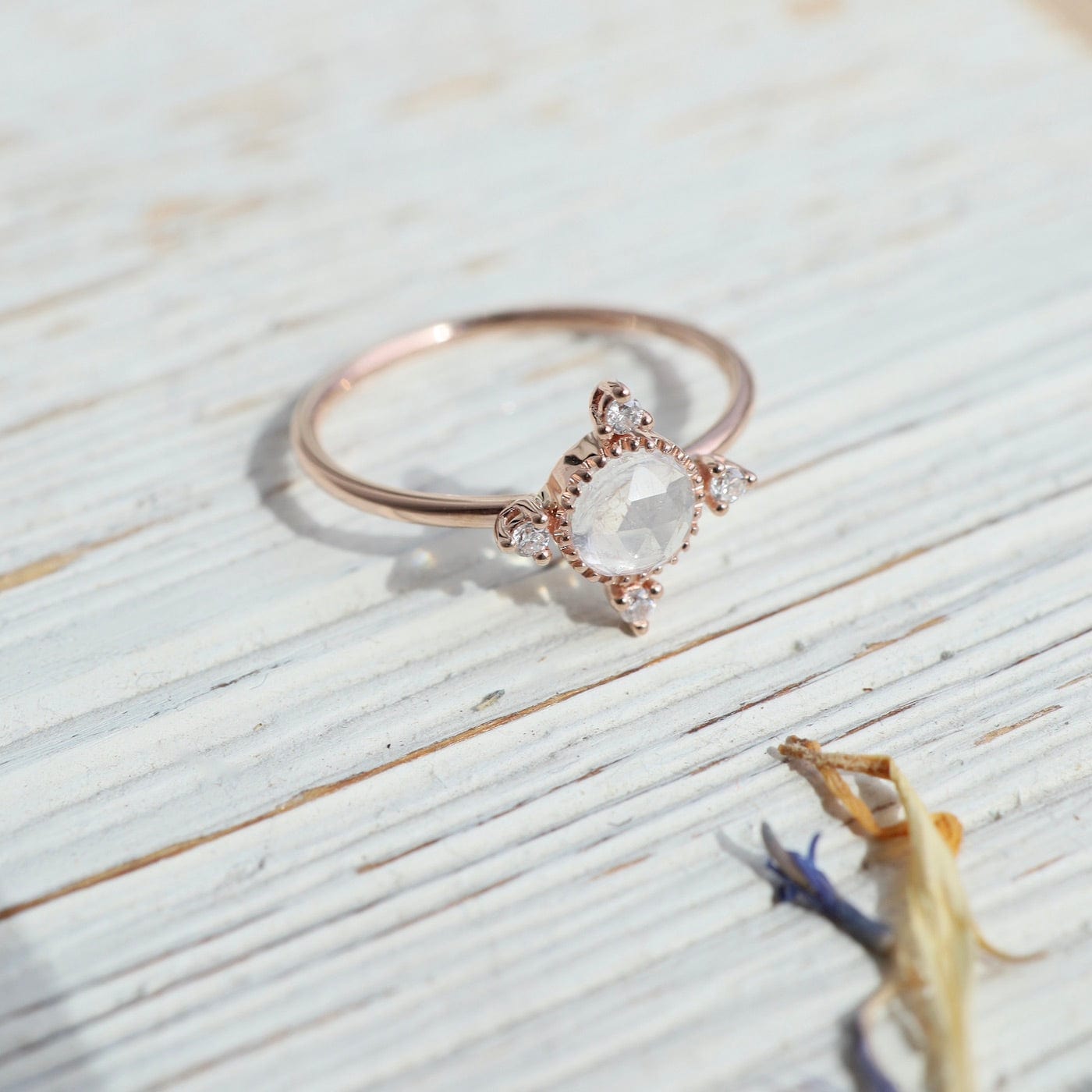 RNG-14K 14k Rose Gold Moonstone Ring with Compass Point Souli Diamonds