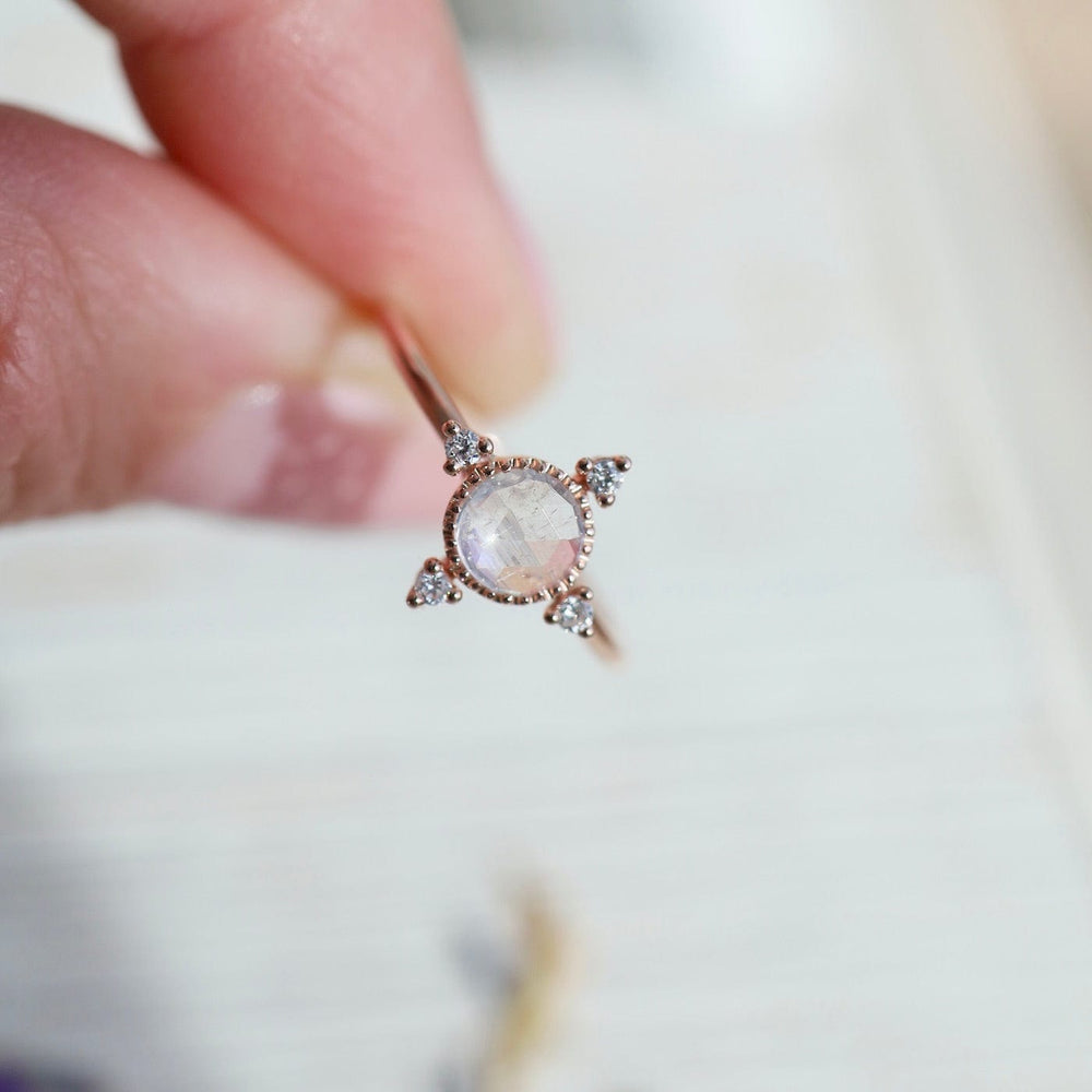 
                      
                        RNG-14K 14k Rose Gold Moonstone Ring with Compass Point Souli Diamonds
                      
                    