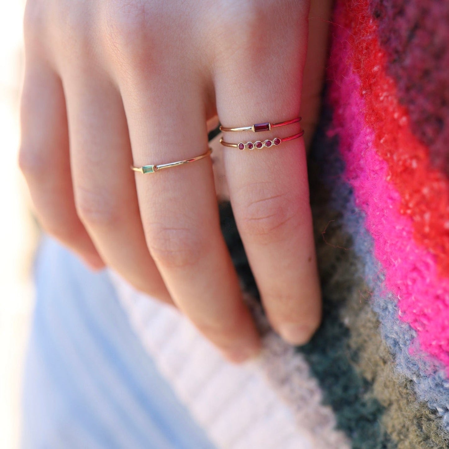 RNG-14K 14k Small Horizontal Ruby Baguette Ring