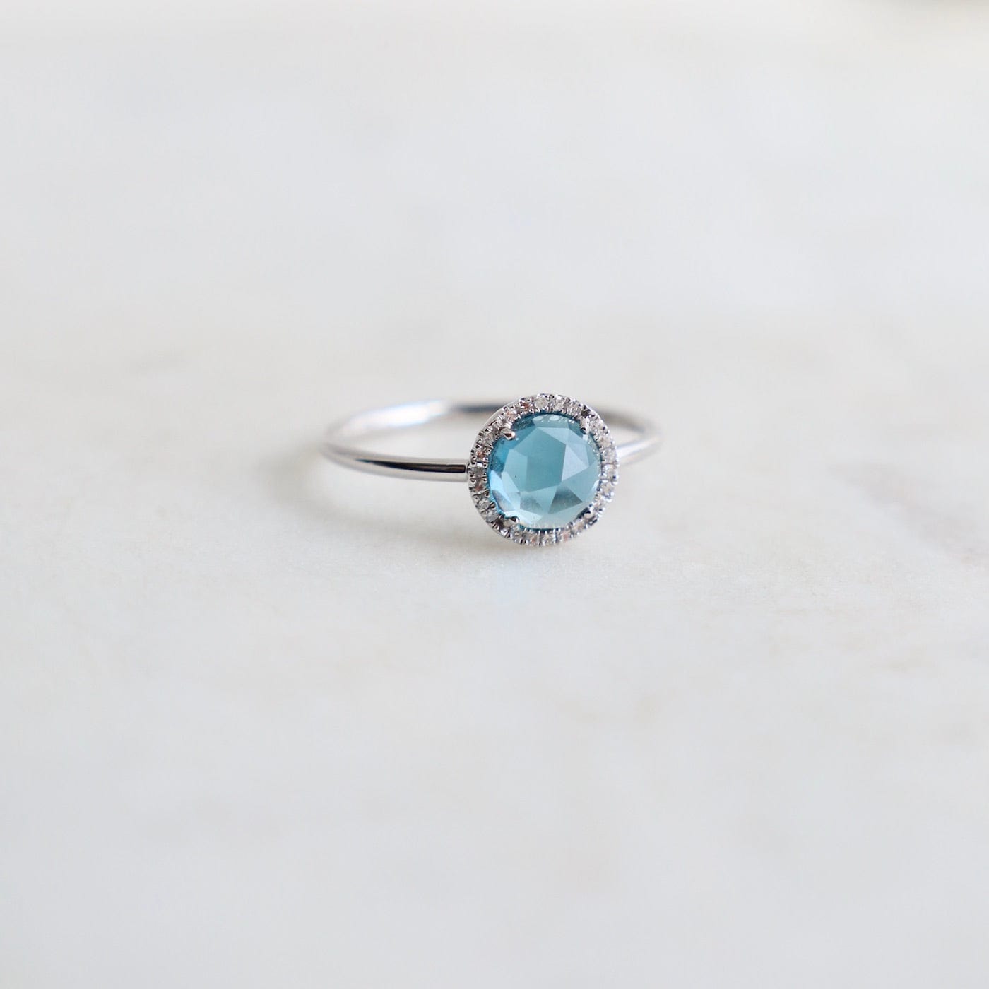 RNG-14K 14k White Gold Rose Cut London Blue Topaz Ring