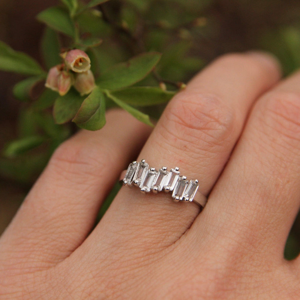 RNG-14K 14k White Gold White Topaz Baguette Ring