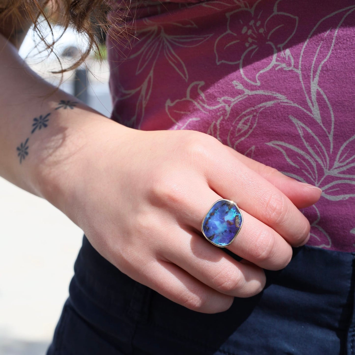 RNG-14K 14K Yellow Gold Australian Boulder Opal Ring