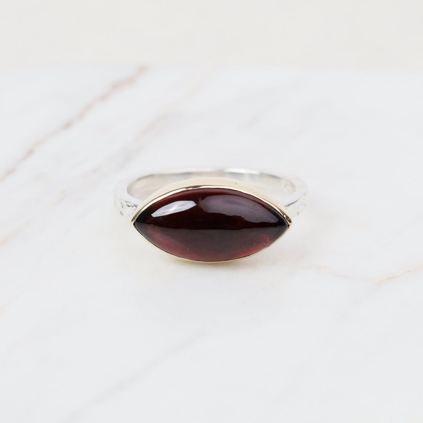 RNG-14K 14k Yellow Gold Bezel & Sterling Silver Shank Marq