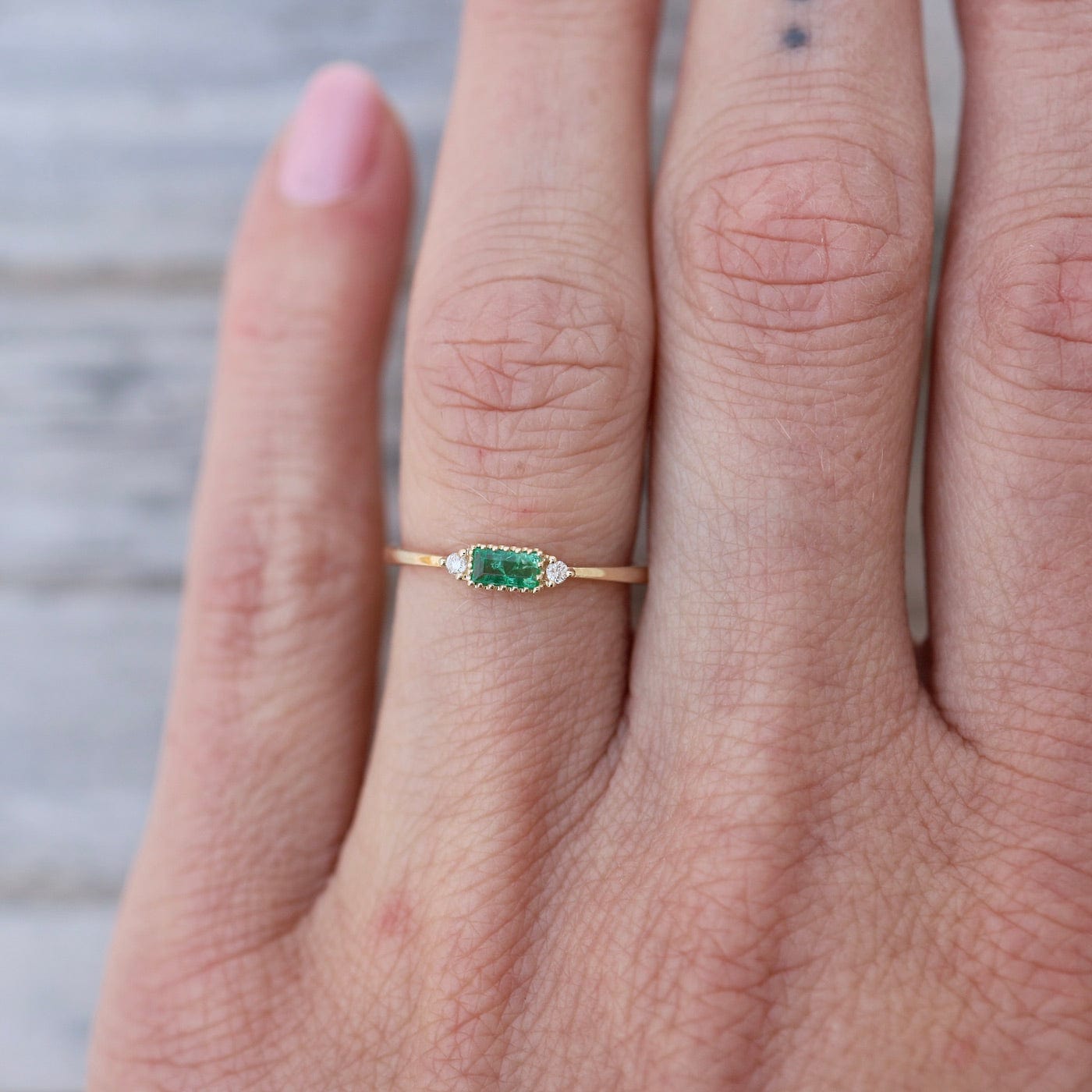 RNG-14K 14k Yellow Gold Emerald Baguette Stacking Ring