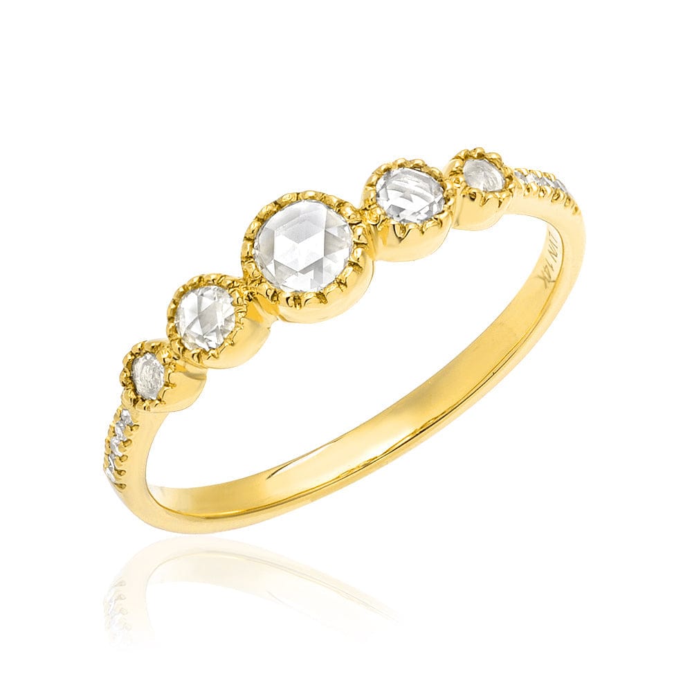 RNG-14K 14k Yellow Gold Heirloom Graduated Rose Cut Five Diamond Ring