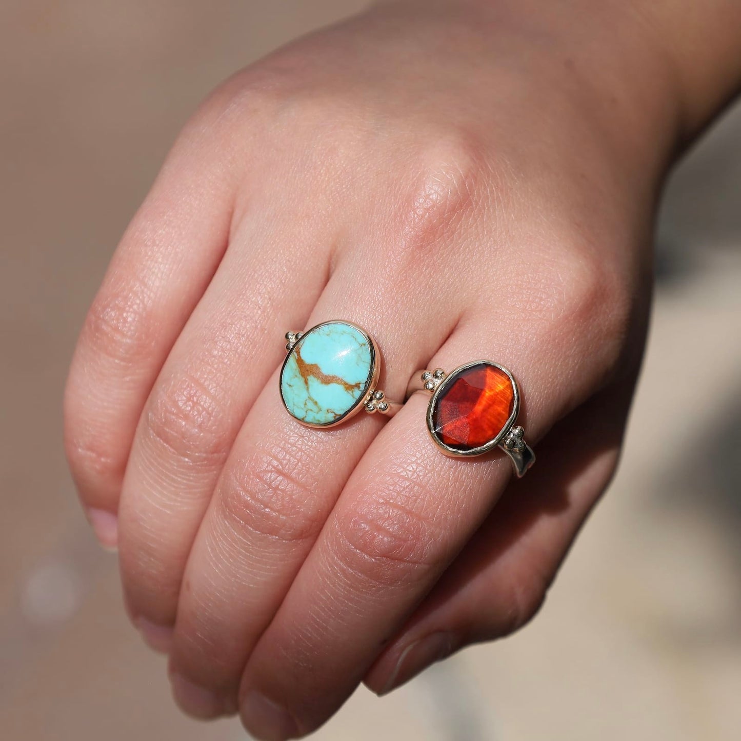 RNG-14K 14K Yellow Gold & Sterling Silver Hessonite Garnet