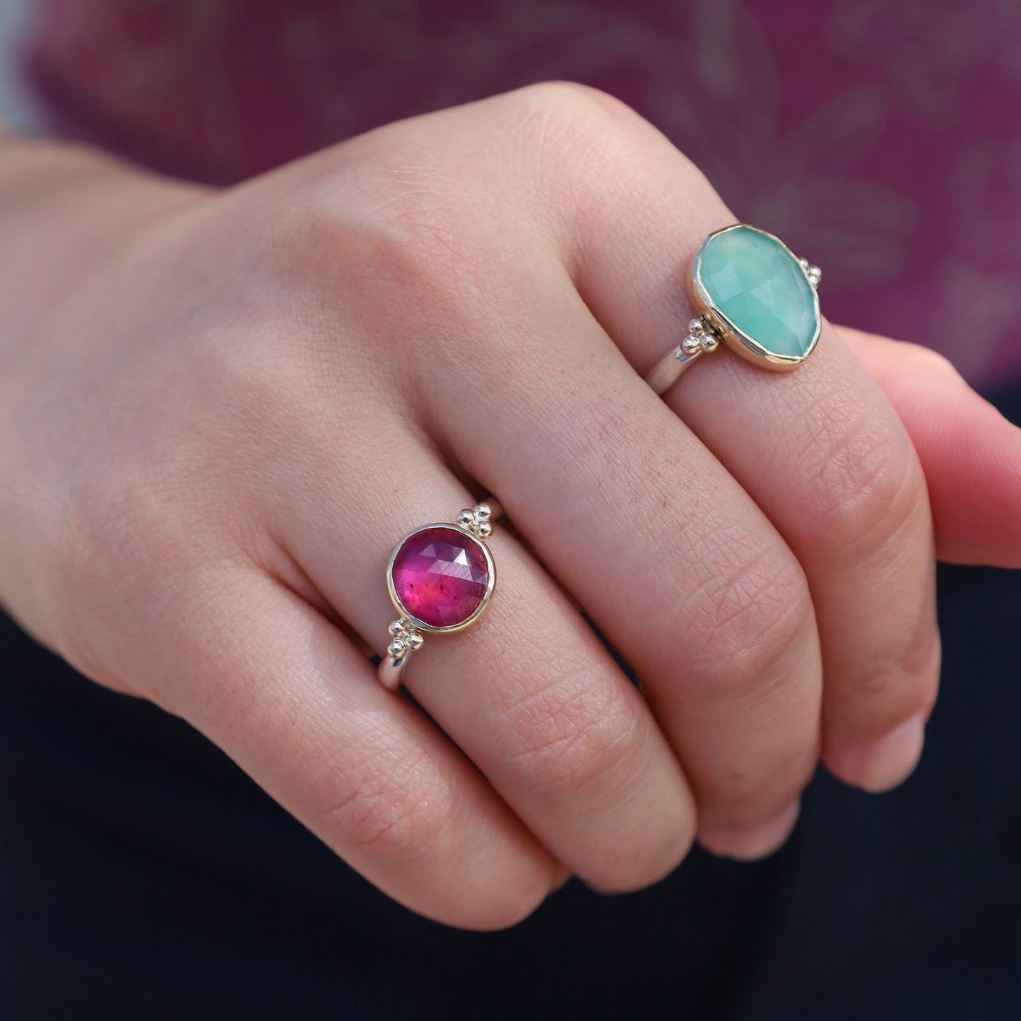 RNG-14K 14K Yellow Gold & Sterling Silver Round Ruby Seagrass Ring