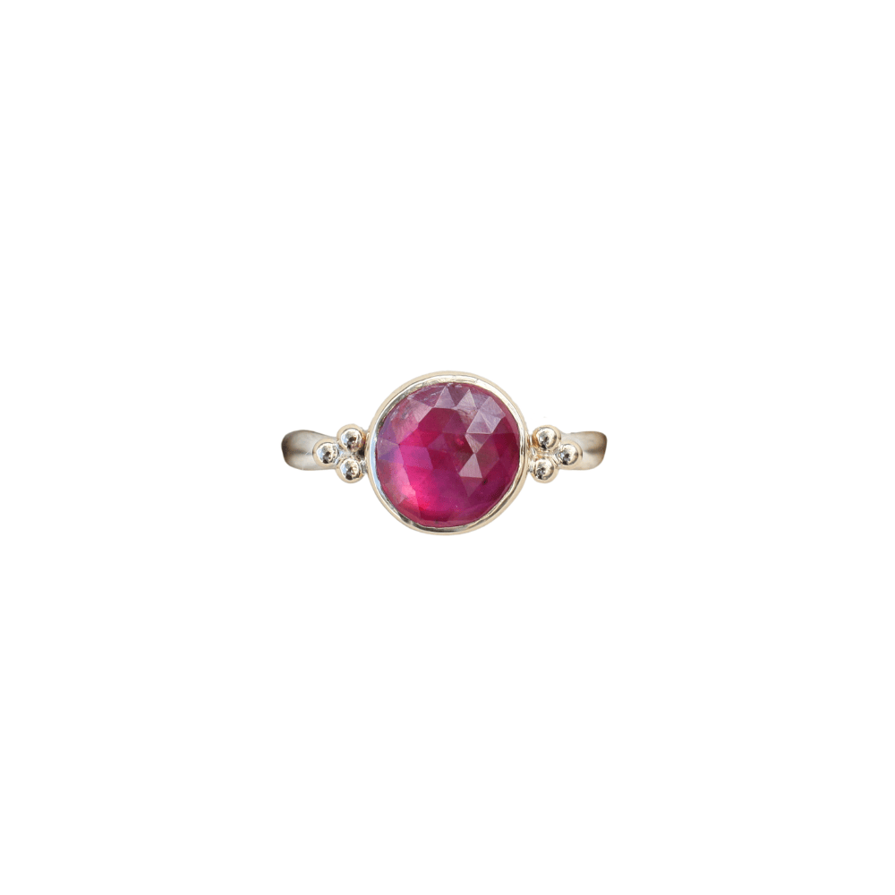 RNG-14K 14K Yellow Gold & Sterling Silver Round Ruby Seagrass Ring