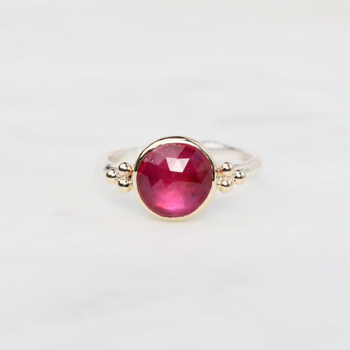RNG-14K 14K Yellow Gold & Sterling Silver Round Ruby Seagrass Ring