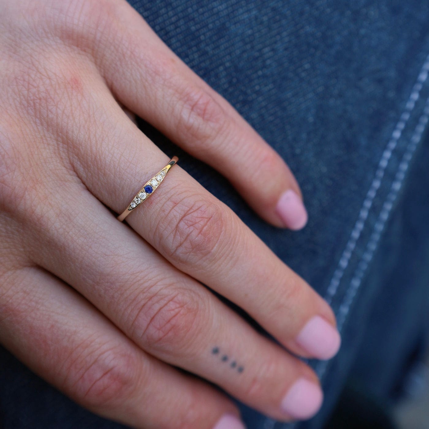 RNG-14K 14k Yellow Gold White Diamond & Sapphire Stacking Ring