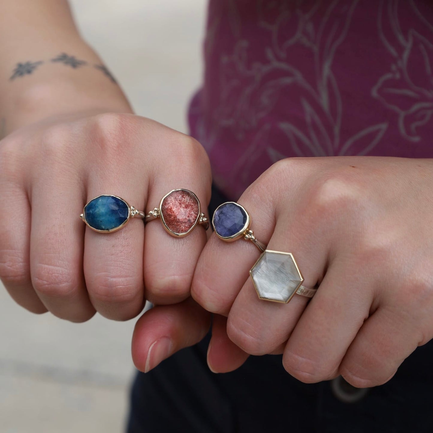 RNG-14K 14K Yellow & Sterling Silver Afghanite Seagrass Ring