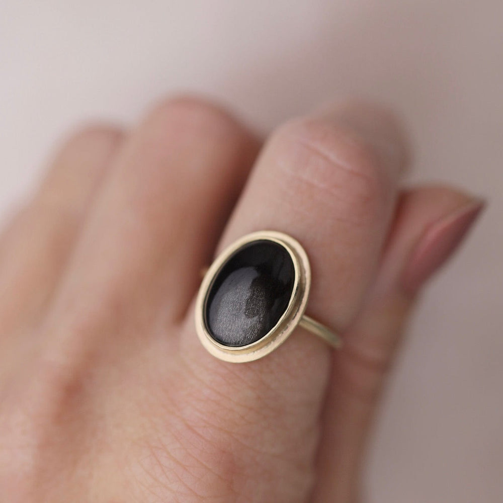 RNG-14K Black Moonstone Cabochon Ring