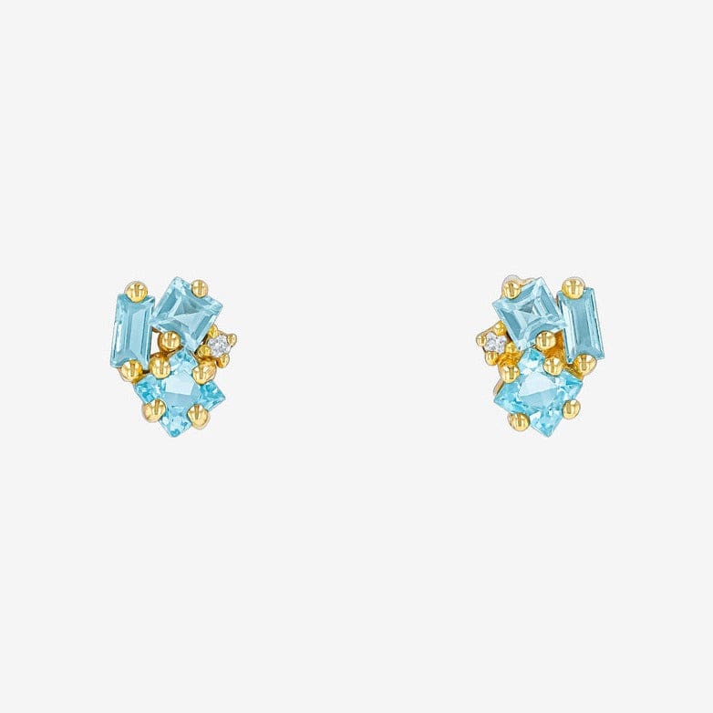 RNG-14K Blue Toapz Cluster Studs