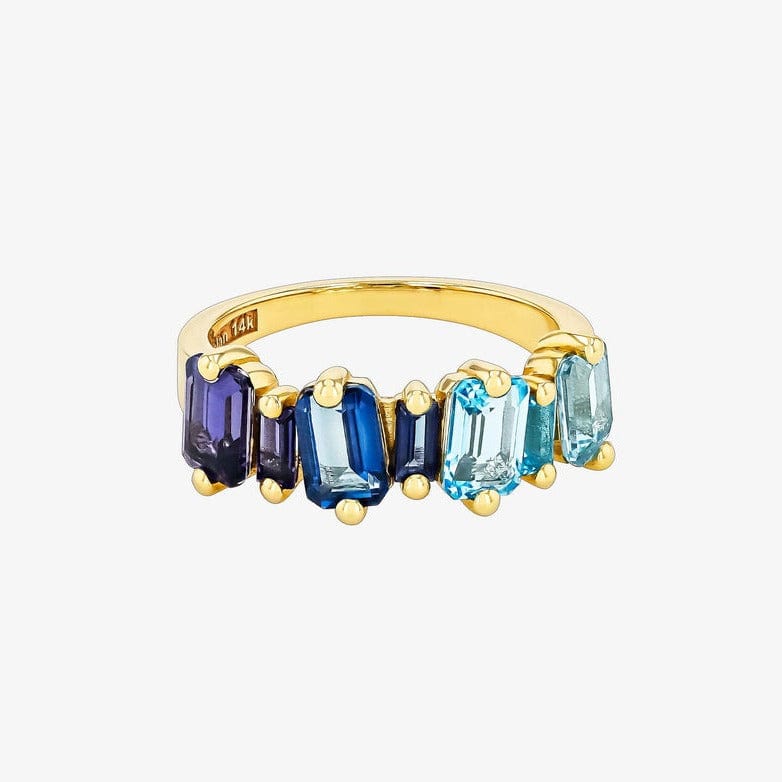 RNG-14K Emerald Cut Blue Ombre Half Band