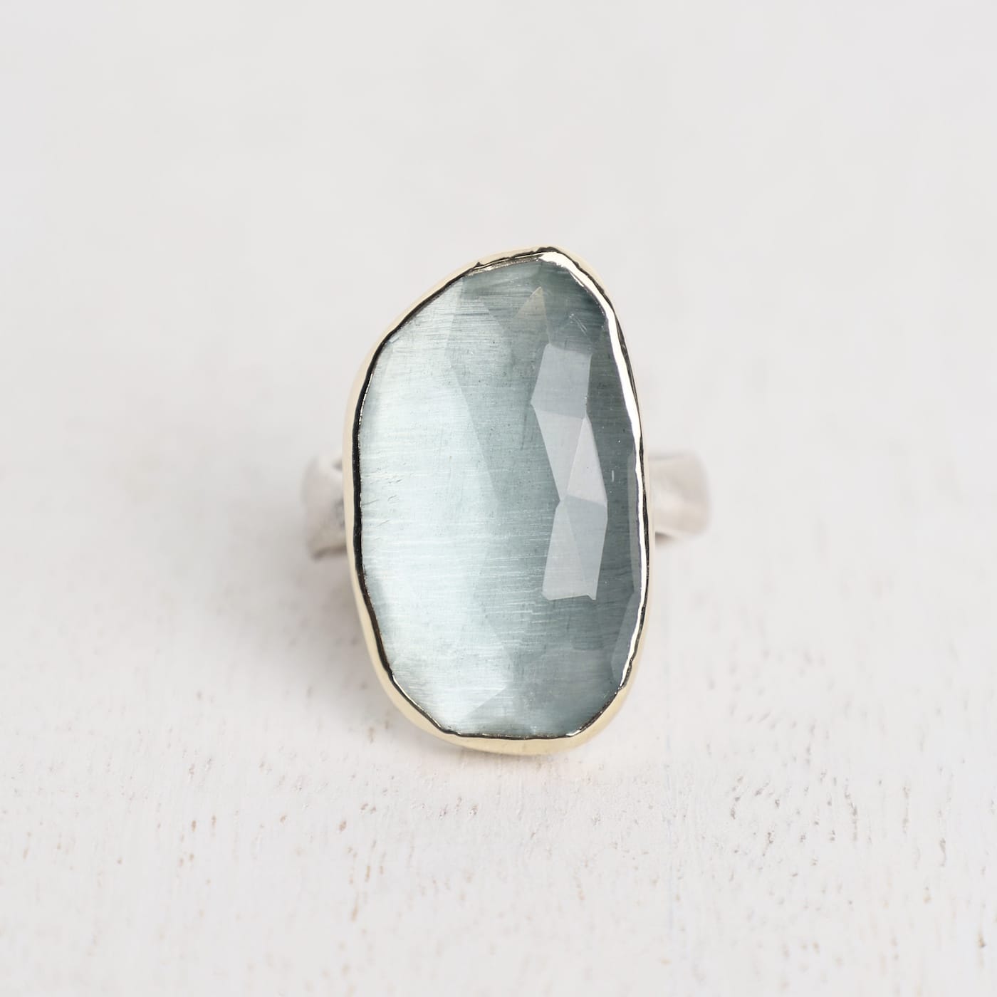 RNG 14k Gold and Sterling Silver Aquamarine Sea Kelp Cocktail Ring