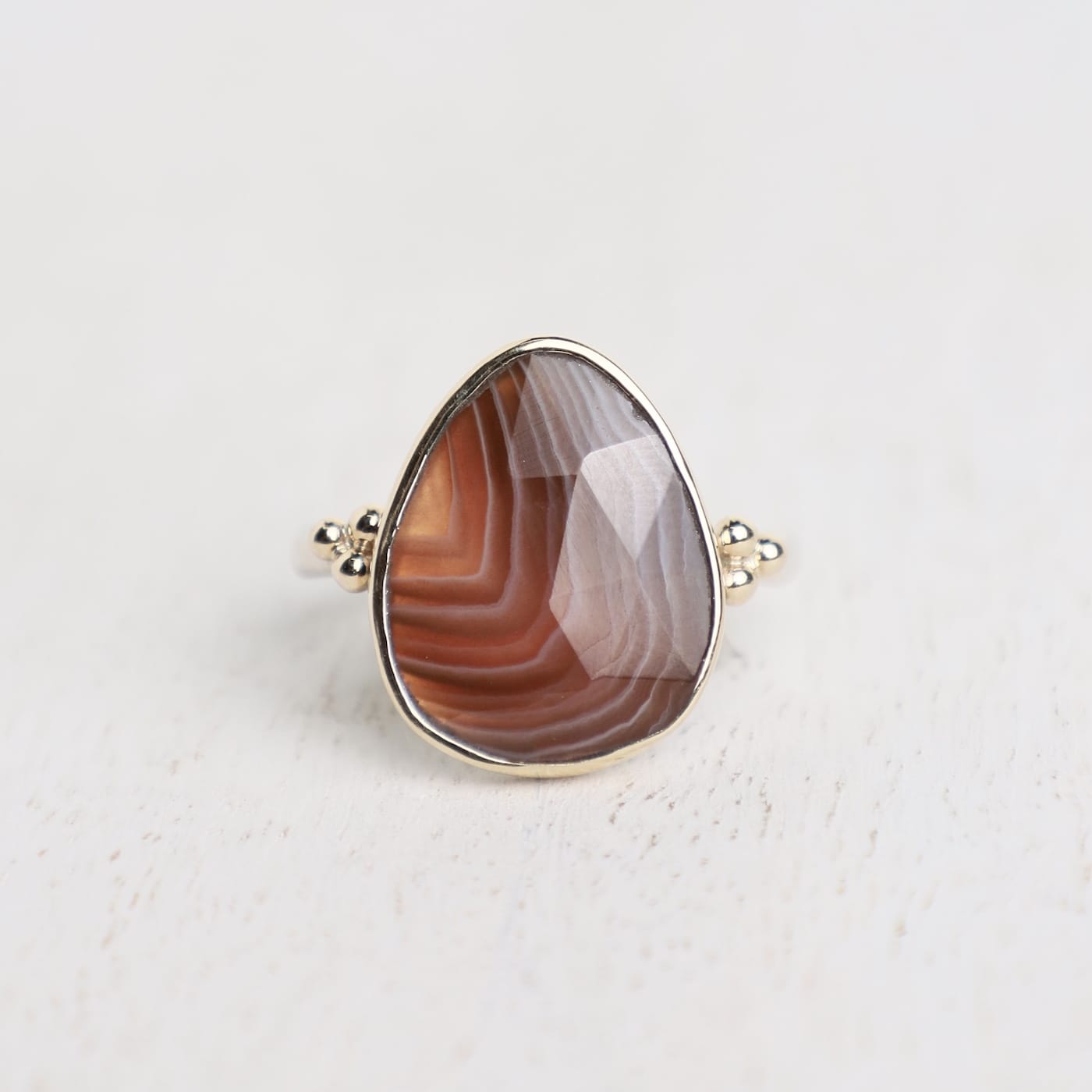 RNG 14k Gold and Sterling Silver Banded Agate Ring