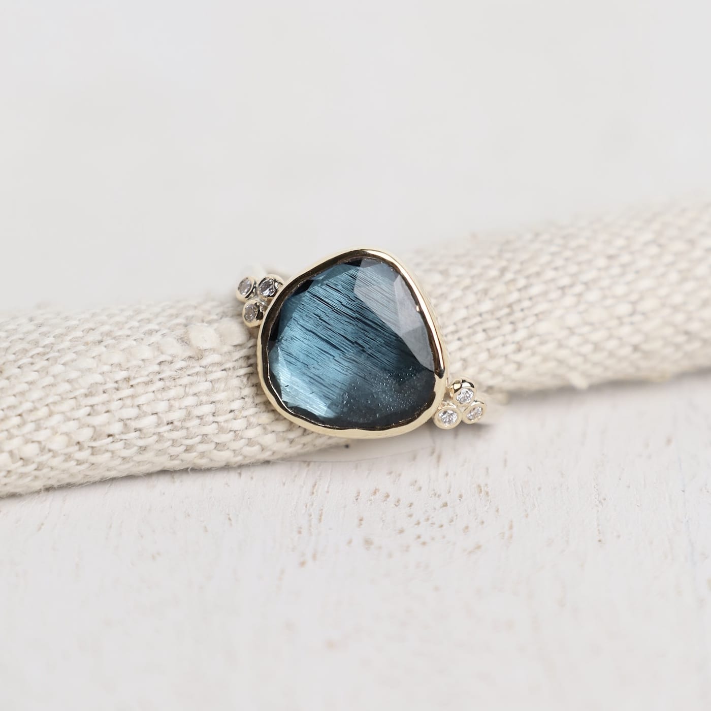 RNG 14k Gold and Sterling Silver London Blue Topaz Ring with Diamonds