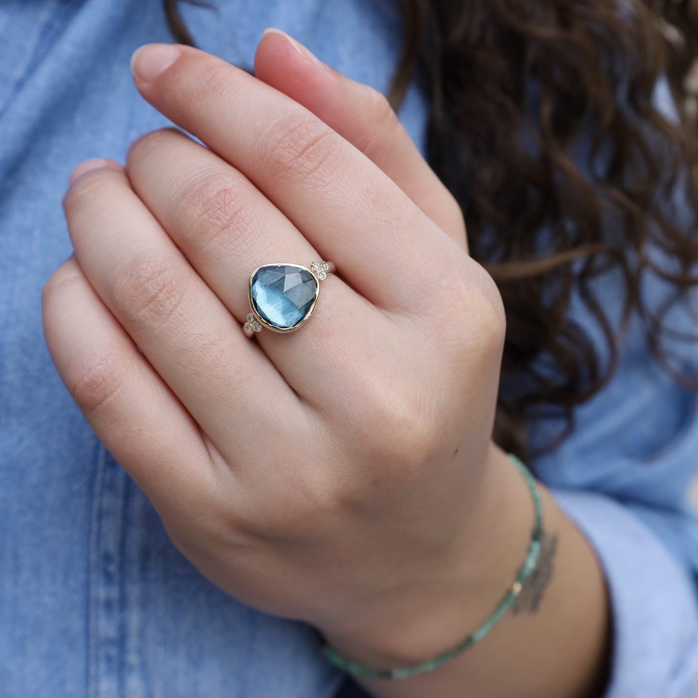 RNG 14k Gold and Sterling Silver London Blue Topaz Ring with Diamonds