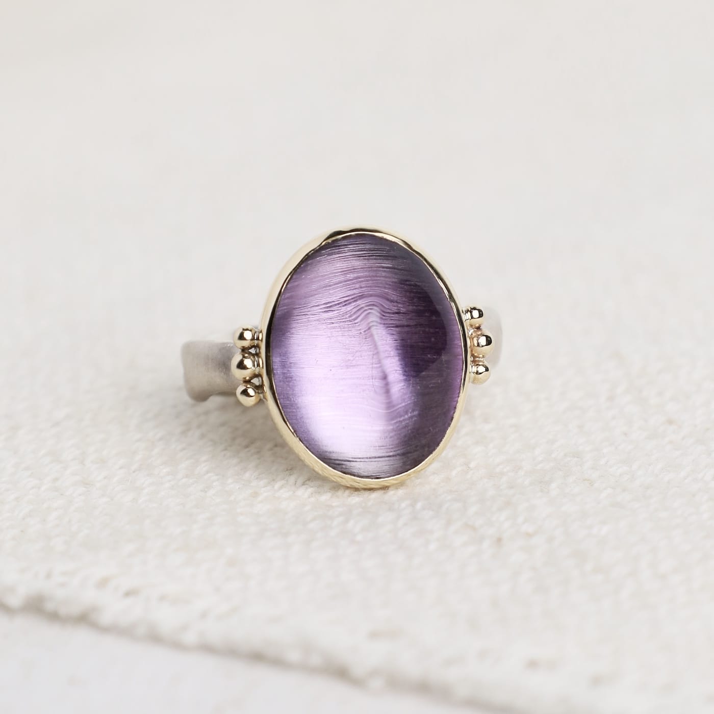 RNG 14k Gold and Sterling Silver Sugarloaf Amethyst Sea Kelp Ring