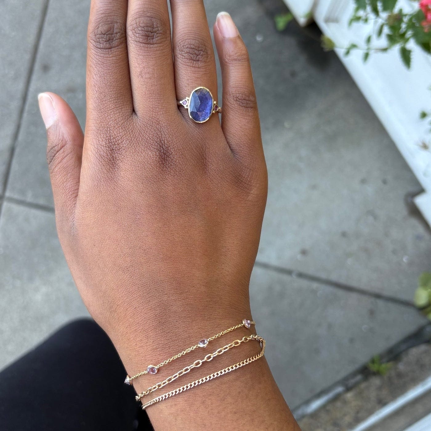 RNG-14K Iolite With Burgundy Rhodolite Ring