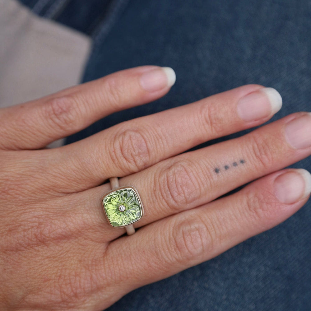 
                      
                        RNG-14K Jamie Joseph Carved Flower Peridot & Diamond Ring
                      
                    