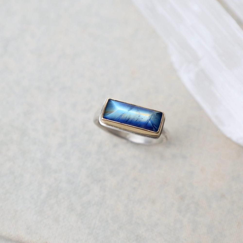 RNG-14K Jamie Joseph Extra Small Rectangular Inverted Blue Rainbow Moonstone Ring