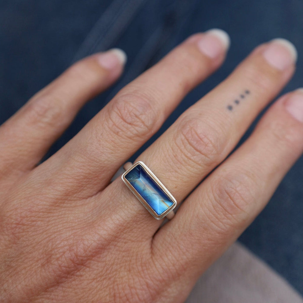 RNG-14K Jamie Joseph Extra Small Rectangular Inverted Blue Rainbow Moonstone Ring