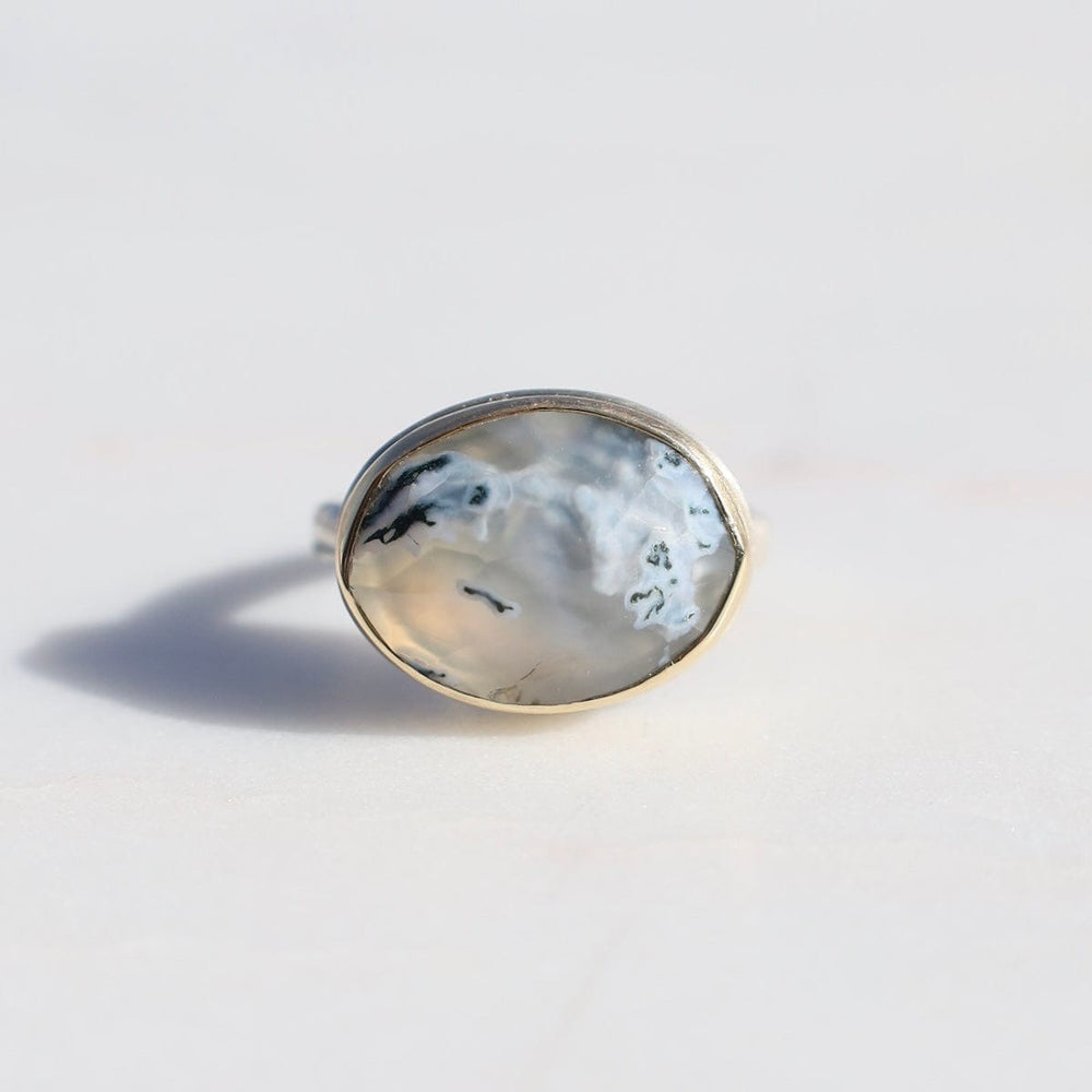 
                      
                        RNG-14K Jamie Joseph Oval Inverted Moss Agate Ring
                      
                    