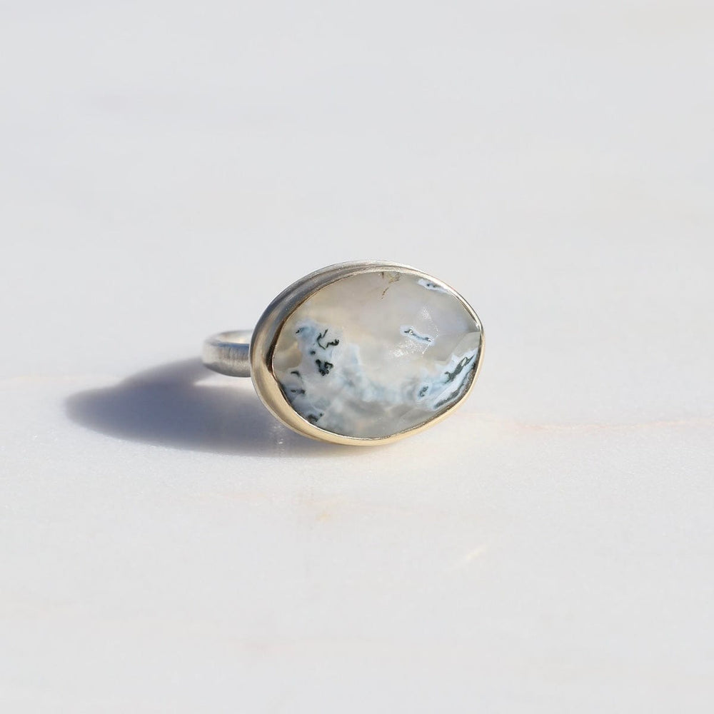 
                      
                        RNG-14K Jamie Joseph Oval Inverted Moss Agate Ring
                      
                    