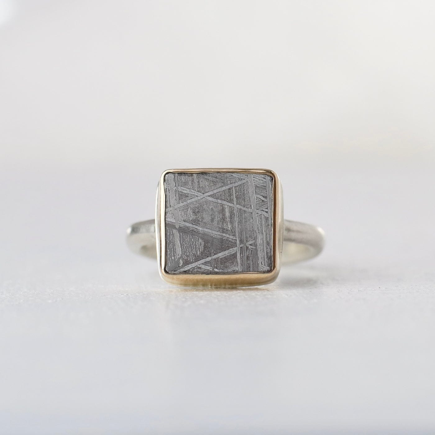 RNG-14K Jamie Joseph Ring with Small Rectangular Scrimshaw Meteorite