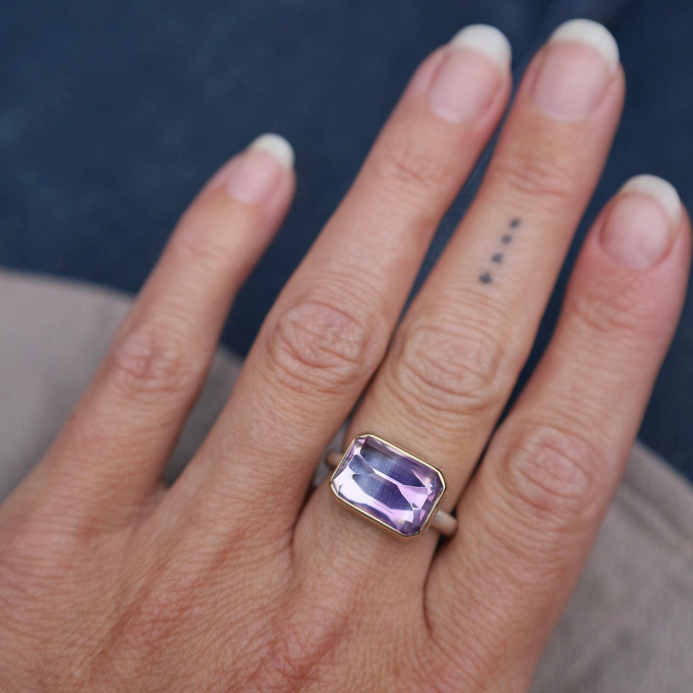 RNG-14K Jamie Joseph Small Rectangular Inverted Bi-Color Amethyst Ring