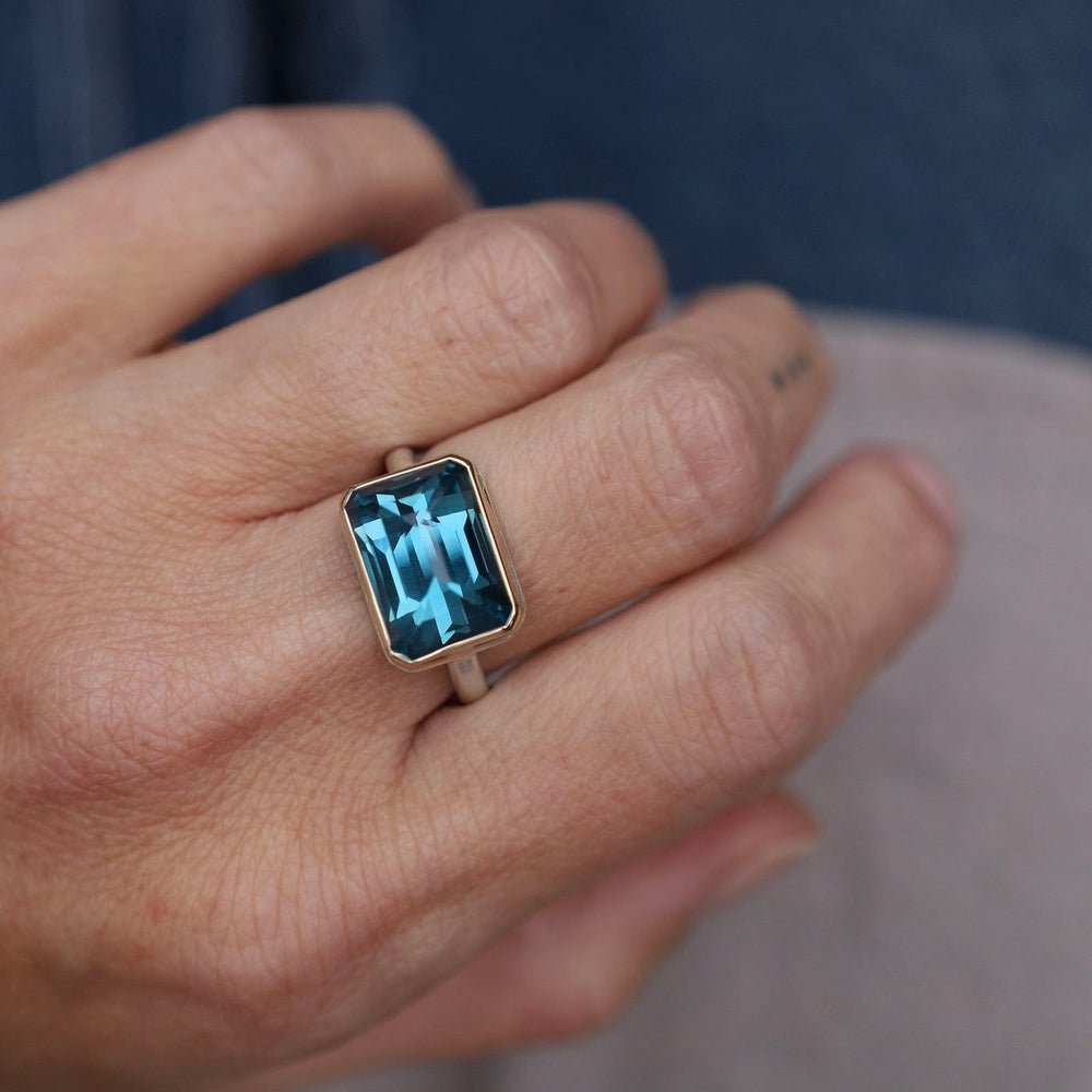 RNG-14K Jamie Joseph Small Rectangular Inverted London Blue Topaz Ring