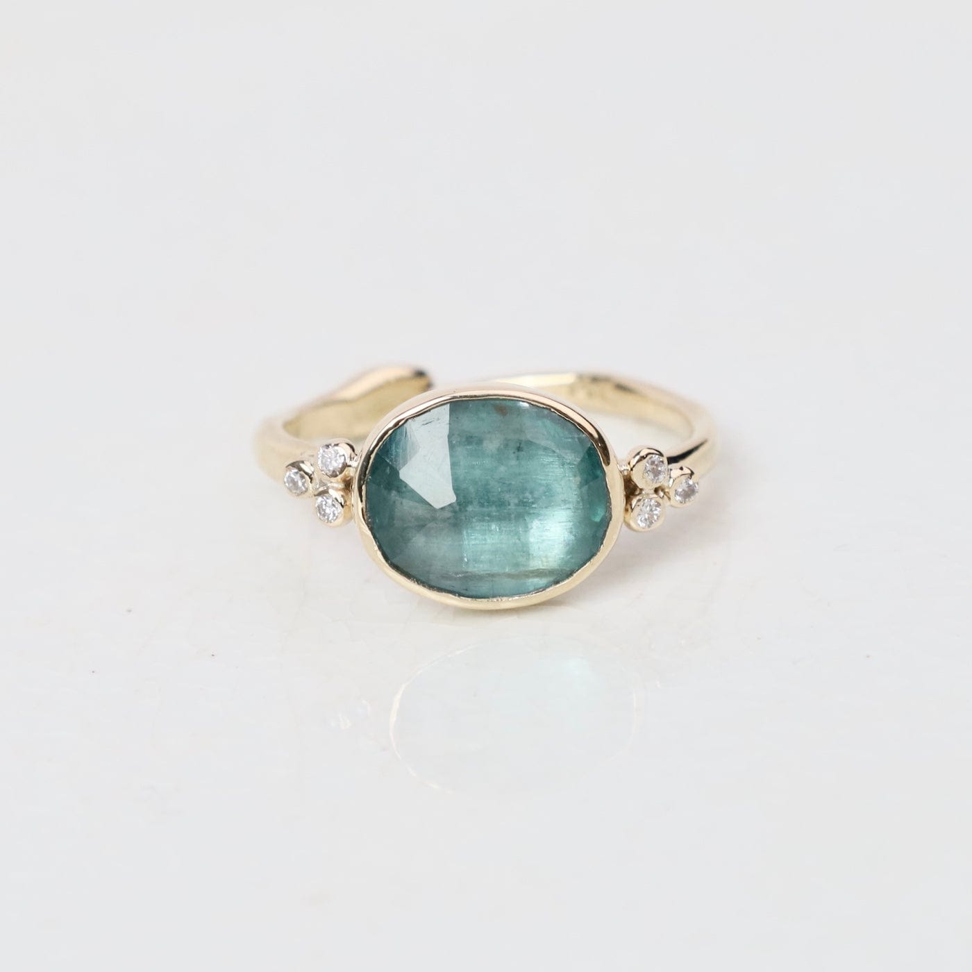 RNG-14K Ocean Kyanite Ring With Diamond Clusters In 14 Yel